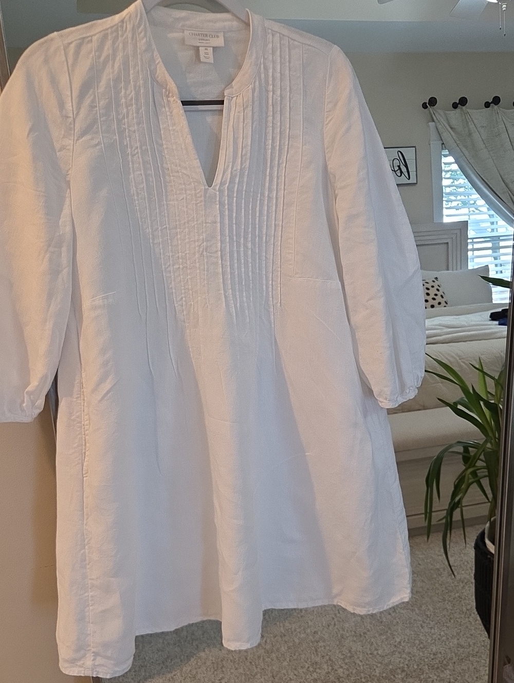 Charter Club White Pintuck V-Neck Midi Tunic